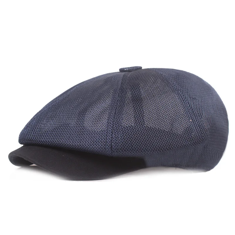 Wholesale Custom Mesh Summer Cheap Berets Hat Adjustable Newsboy Berets Ivy Caps Breathable Cabbie Flat Cap for Men