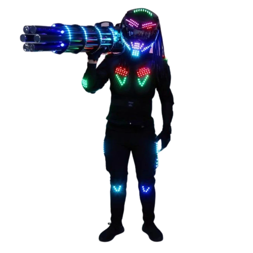 Adult LED Glowing Robot Costume Lighting Up Suits Luminous Clothing for Nightclub Stage Performance Celebration Party Show