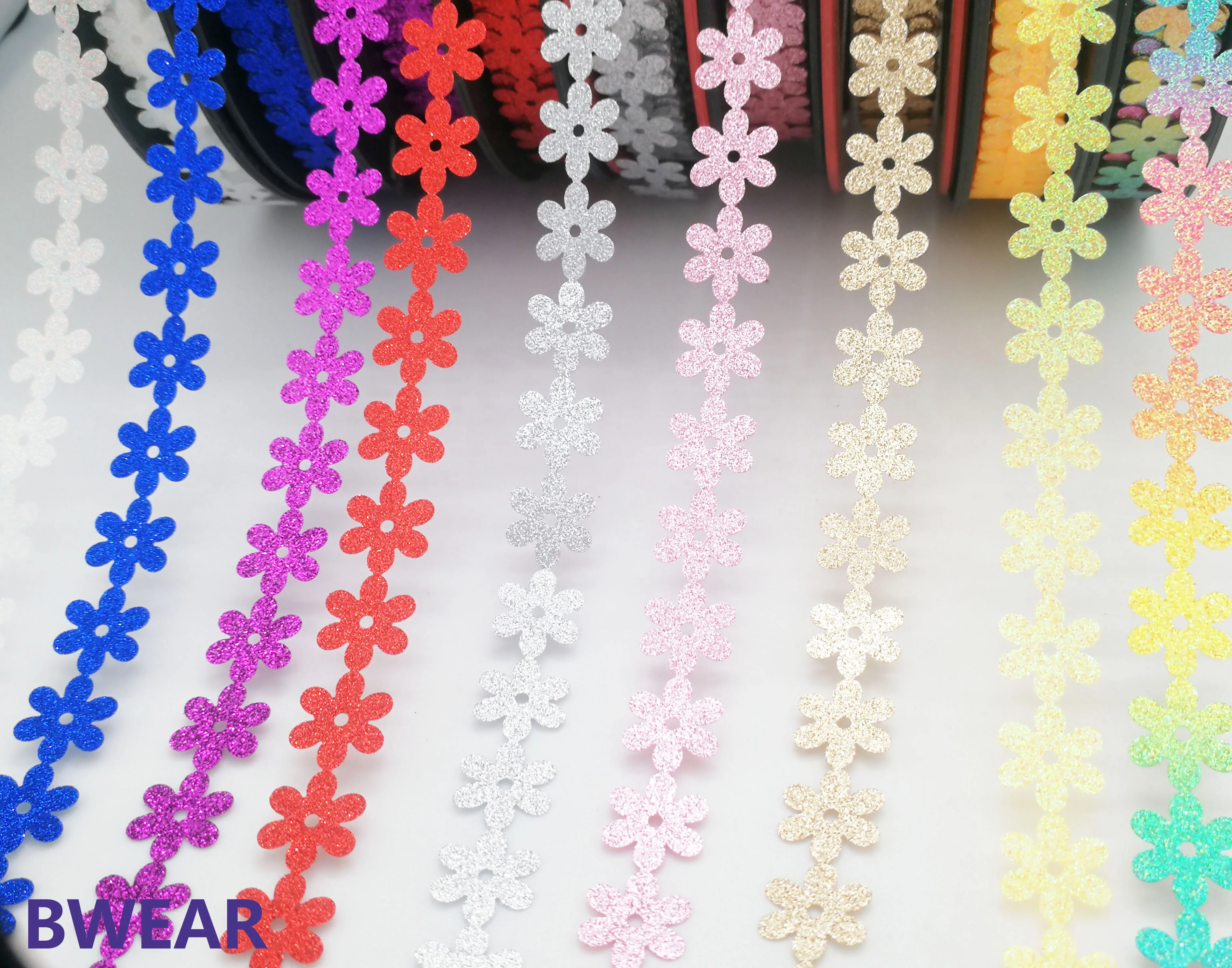 New Fashion Glitter Powder 12mm 15mm 18mm 25mm PET Film Flower For Garment Handicrafts Hair Shoes Bags DIY Accessories