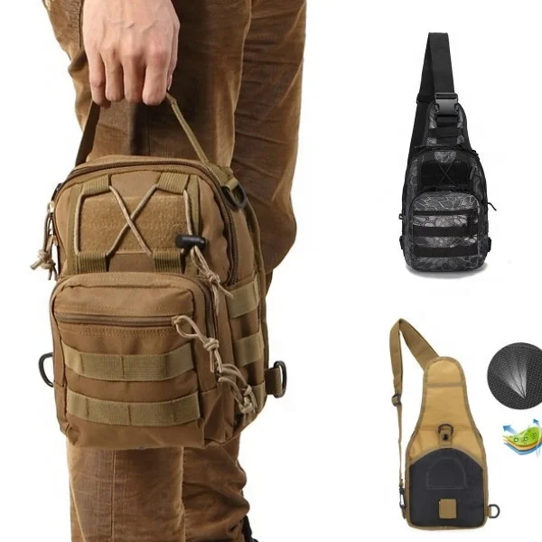 Unisex Tactical Camouflage Crossbody Bag Single Shoulder Nylon Chest Bag for Outdoor Sports Small Sling for Camping Hunting