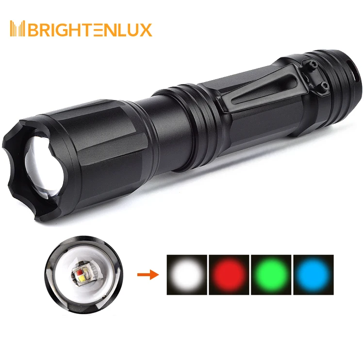 BrightenluX Powerful Mini Portable Torch Light Battery Rechargeable LED Zoomable Tactical RGB 4 Modes Flashlight