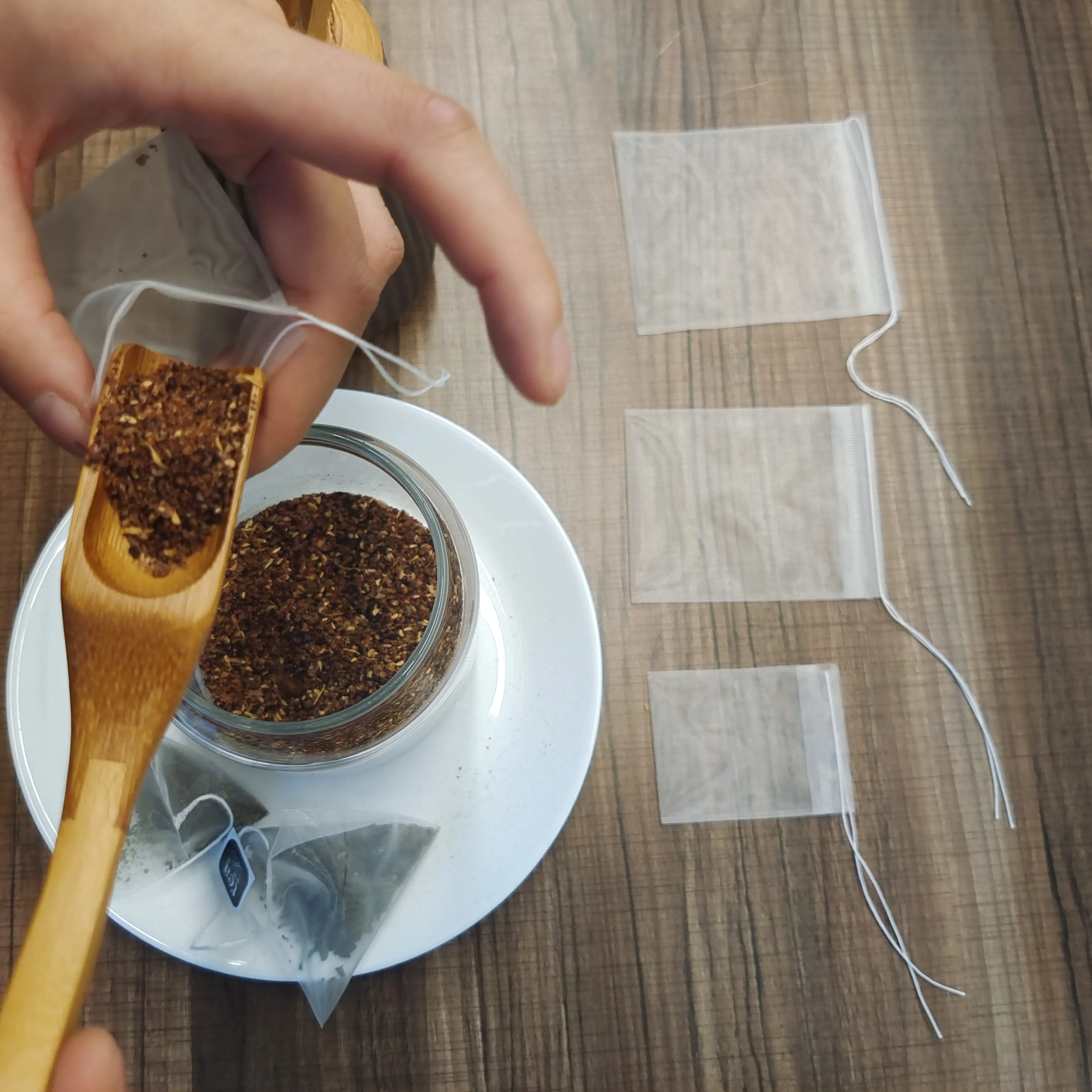 Empty Nylon Mesh Bags for Loose Tea  Herb Spice with Thread Tea Filter Bags