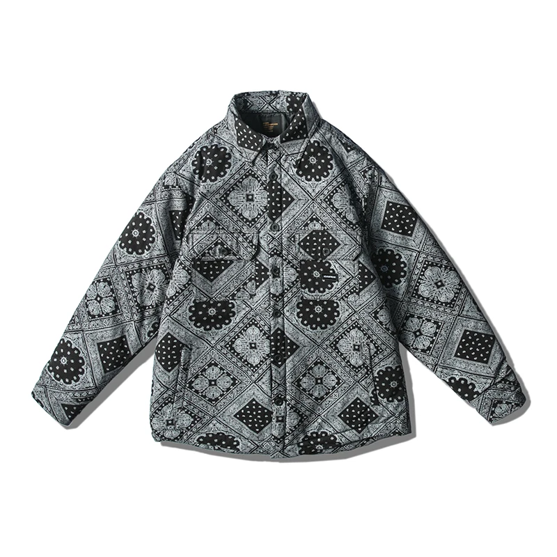 2020 winter bandana paisley designer padded puffy korean high quality punk harajuku street floral jacket for men