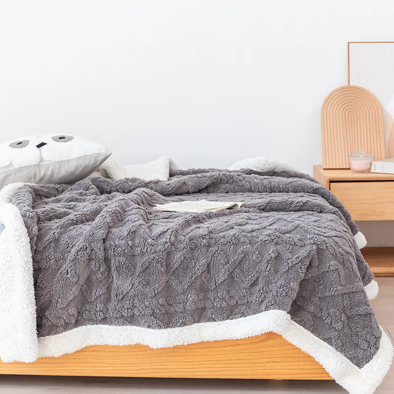Factory Direct 3D CustomSherpa Jacquard Blanket White Sherpa Edge Blanket Wave Pattern Banket Fast Shipping Low Moq