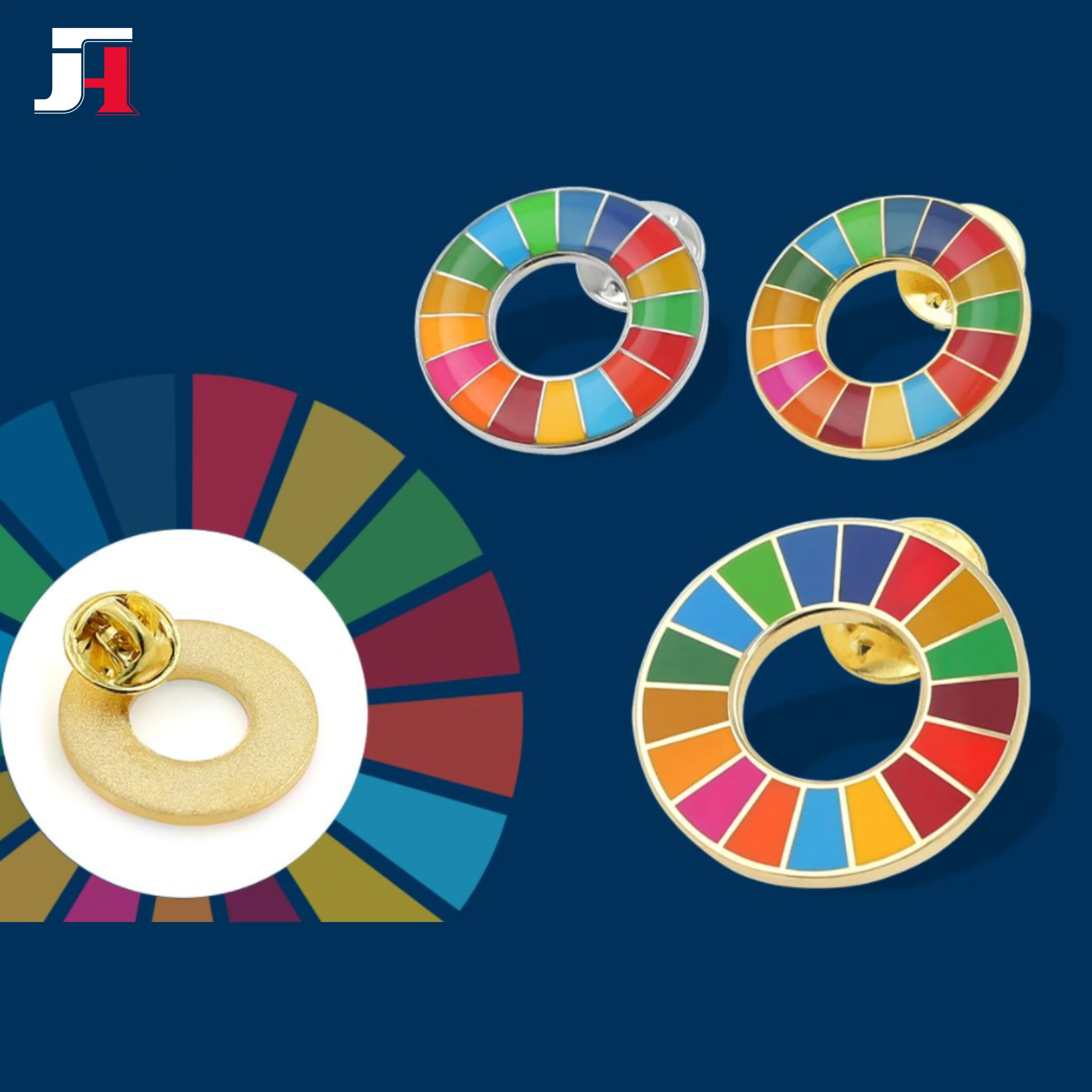 wholesale Soft enamel round SDGs Lapel Pins with butterfly clutch un sdg pin