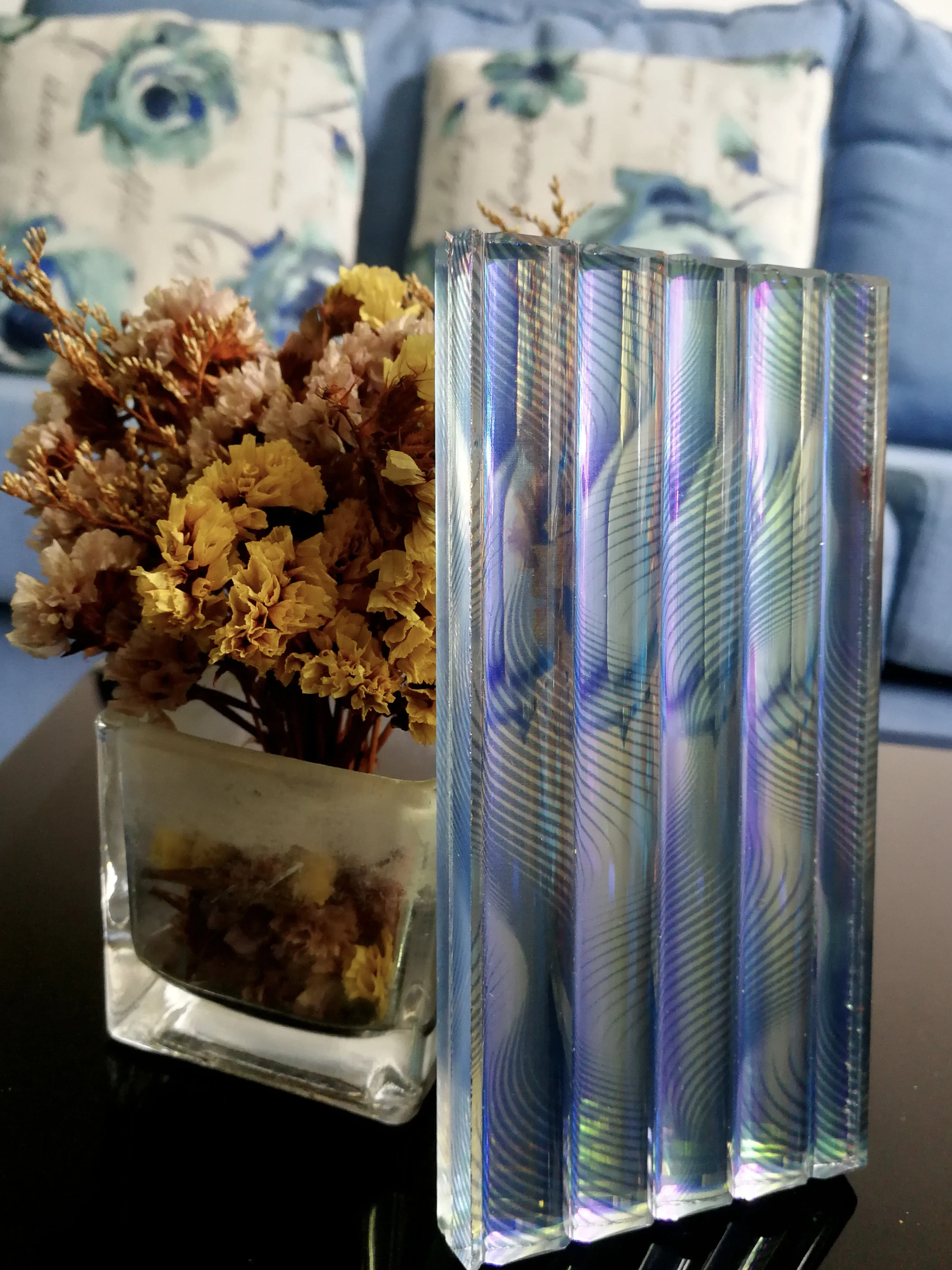 High Quality Modern  5mm 6mm 8mm Customized Dichroic Moru Pattern Glass Dazzle Colour Art Glass for Decoration