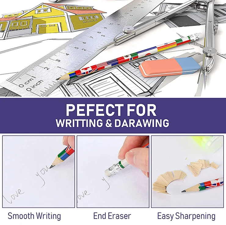 free shipping art natural wood round pencil drawing set kids writing pencils American flag custom for school students