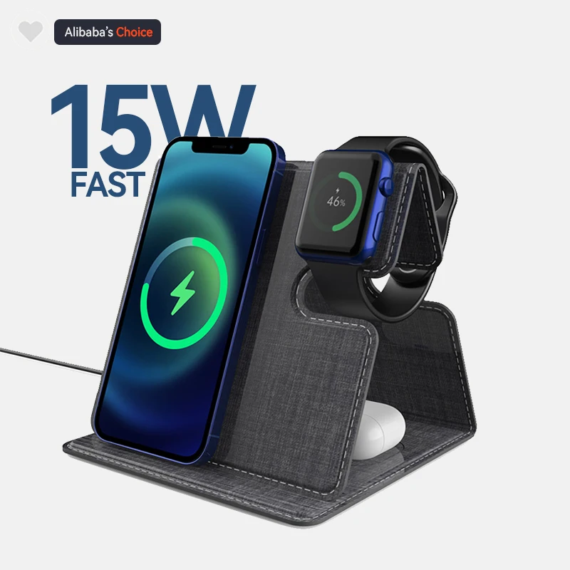 Mobile Phones Holder 2023 Wholesale Wireless Charger 3 in 1 Qi Stand 15W Fast Wireless Charging Adapter for iphone 14 Charger