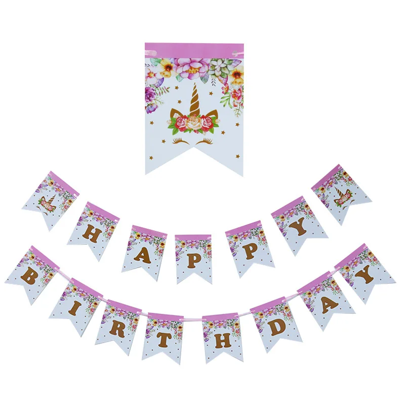 Наборы для дня рождения с единорогом, Мультяшные персонажи, бумажные наборы для вечеринки для детей, украшения на день рождения