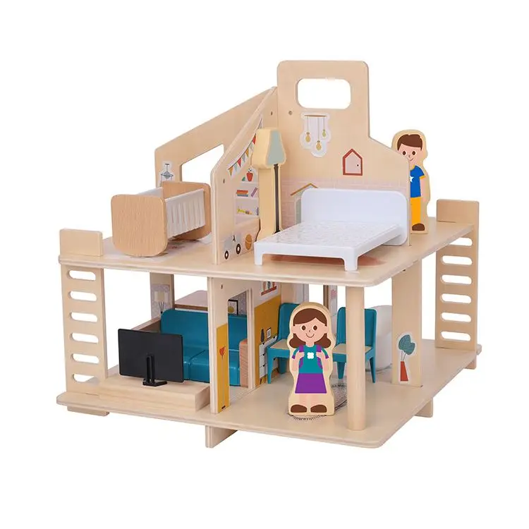 2022 New Pretend Role Play DIY Educational Toy Kids Wooden Doll House Doll Room Furniture Doll house
