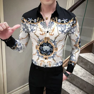 
Wholesale fall korean silming casual fower buttons printed business shirt for men 
