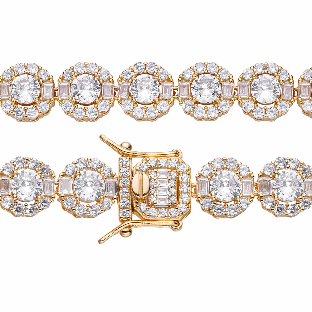 Hip Hop Jewelry 9.5mm Iced Out Zircon Diamond Bling Cluster Circle 925 Sterling Silver Tennis Chain Round Bracelet for men