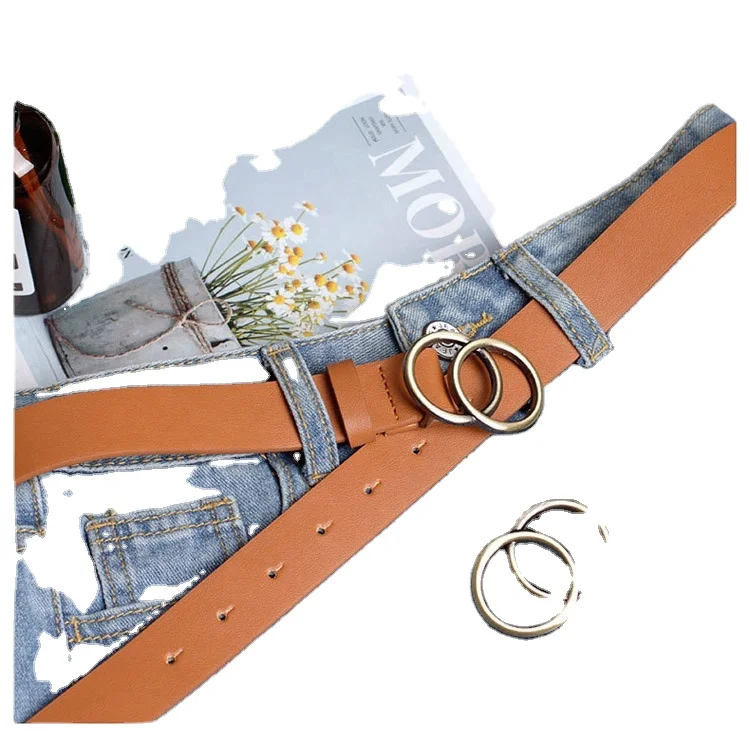 Wholesale Double Ring Soft Faux Dress Waist Fashion PU Leather Women Belt For Jeans