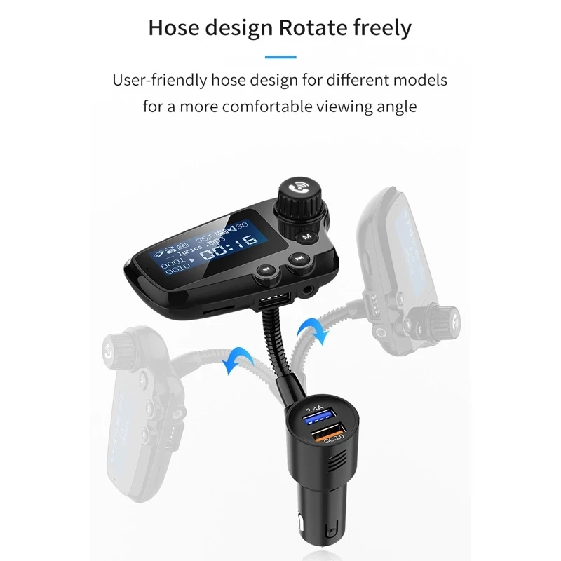 BT FM Transmitter Modulator Car MP3 AUX Audio Player 360 Degree Rotation Car Handsfree Kit QC 3.0 Quick Charge