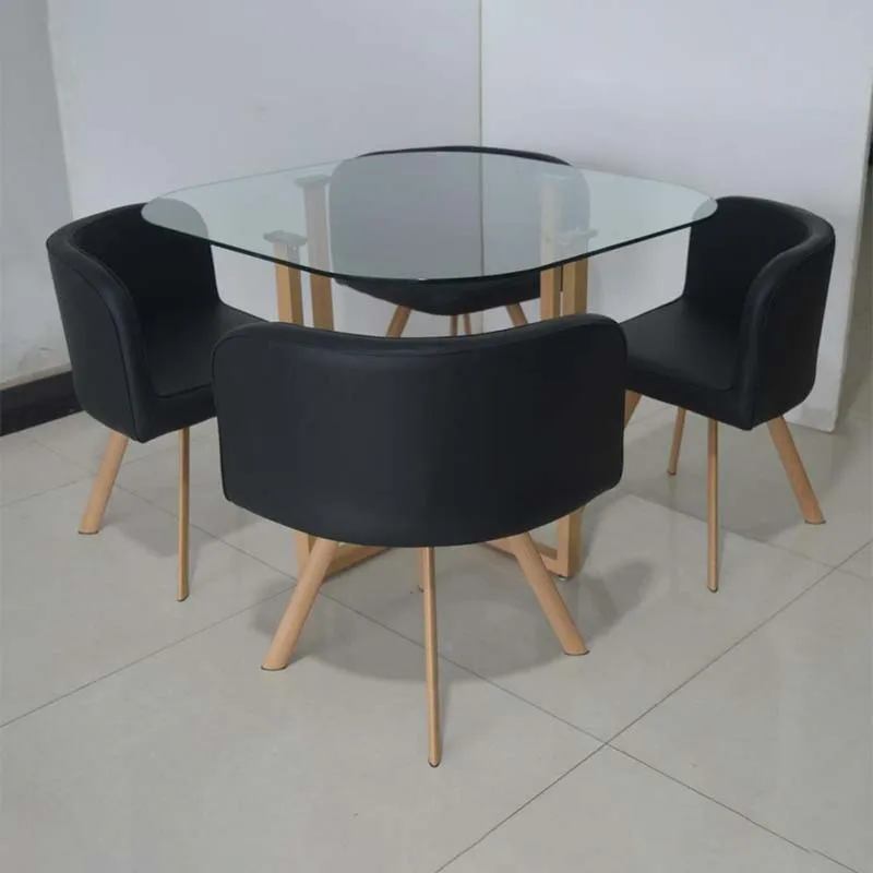 Restaurant table and chairs glass dining table leather chairs 4 seater dinning table set