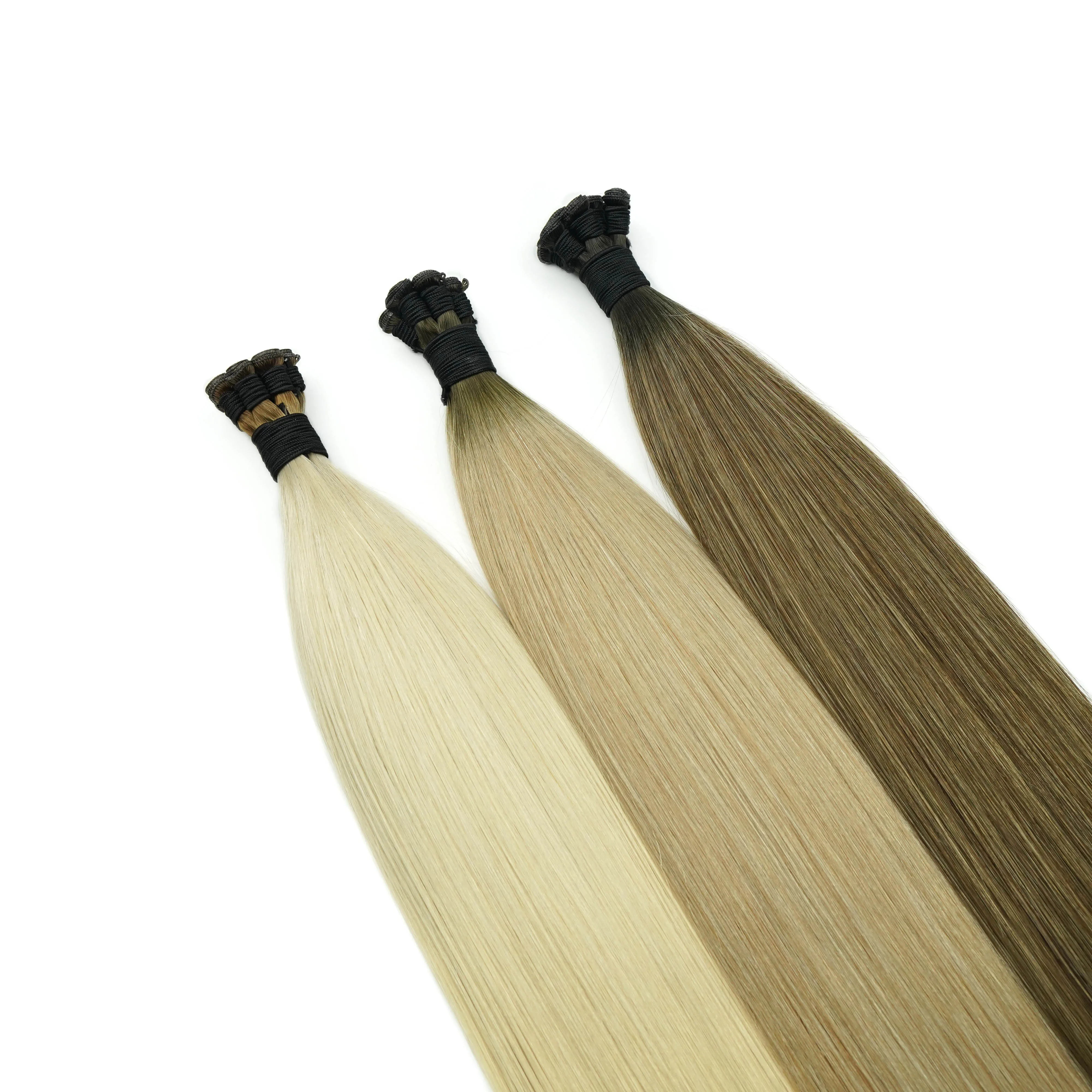 one doner double drawn Genius wefts hair extensions 12a grade Slavic hair stock hand tied weft 2.0