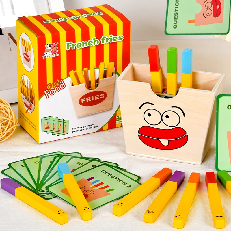 Montessori Toys for 2 3 4 5 Year Old, Wooden French Fries Matching Games, Educational Fine Motor Toys for Toddlers Pretend Play