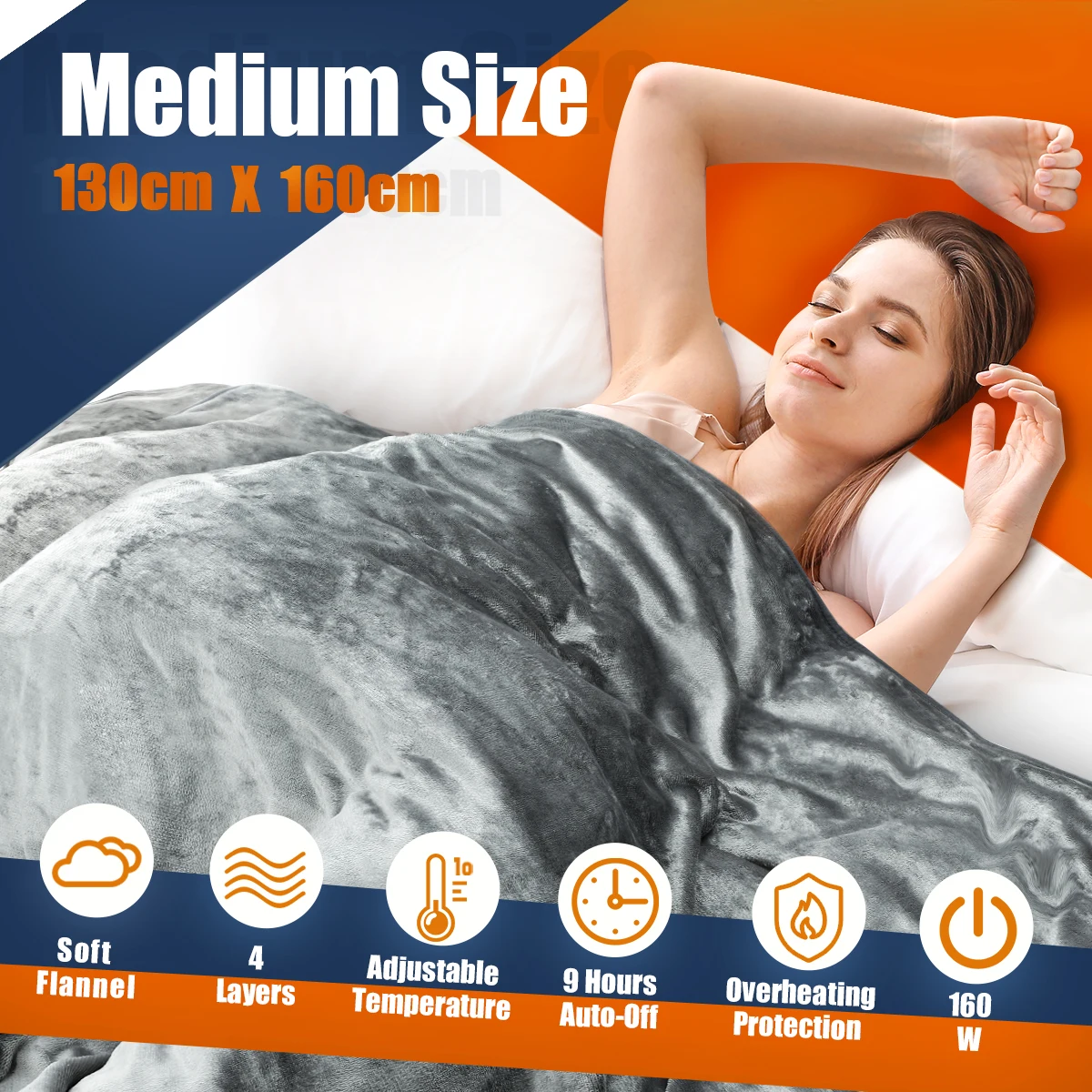 130x160cm King Size Electric Heated Blanket with Overheating Protection Timing & Washable Heat Throw for Body Application