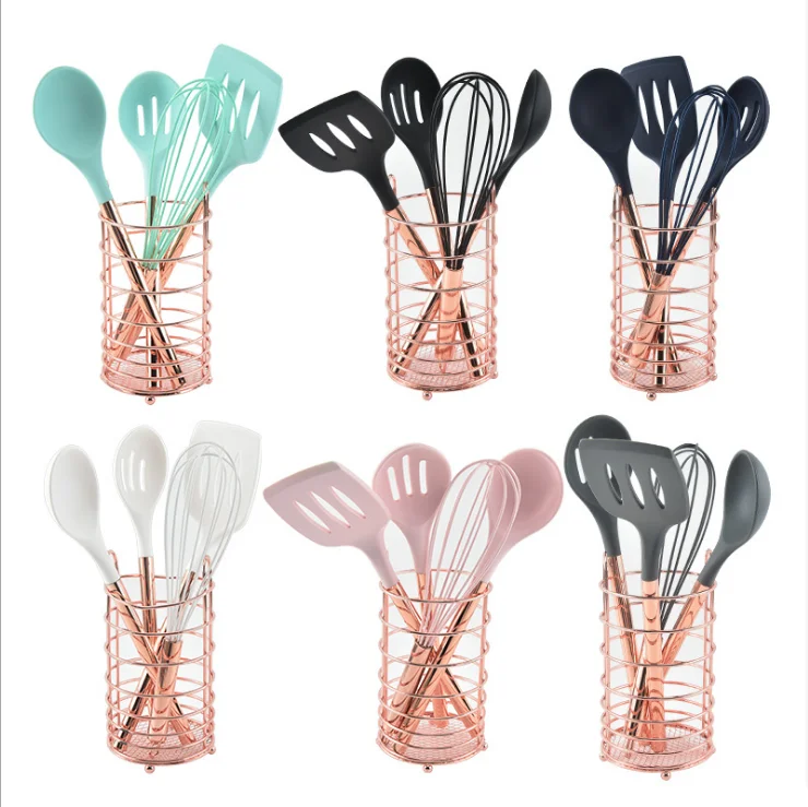 Набор медных и розовых кухонных принадлежностей, 17 шт., набор розовых кухонных принадлежностей с держателем: розовые мерные чашки и ложки