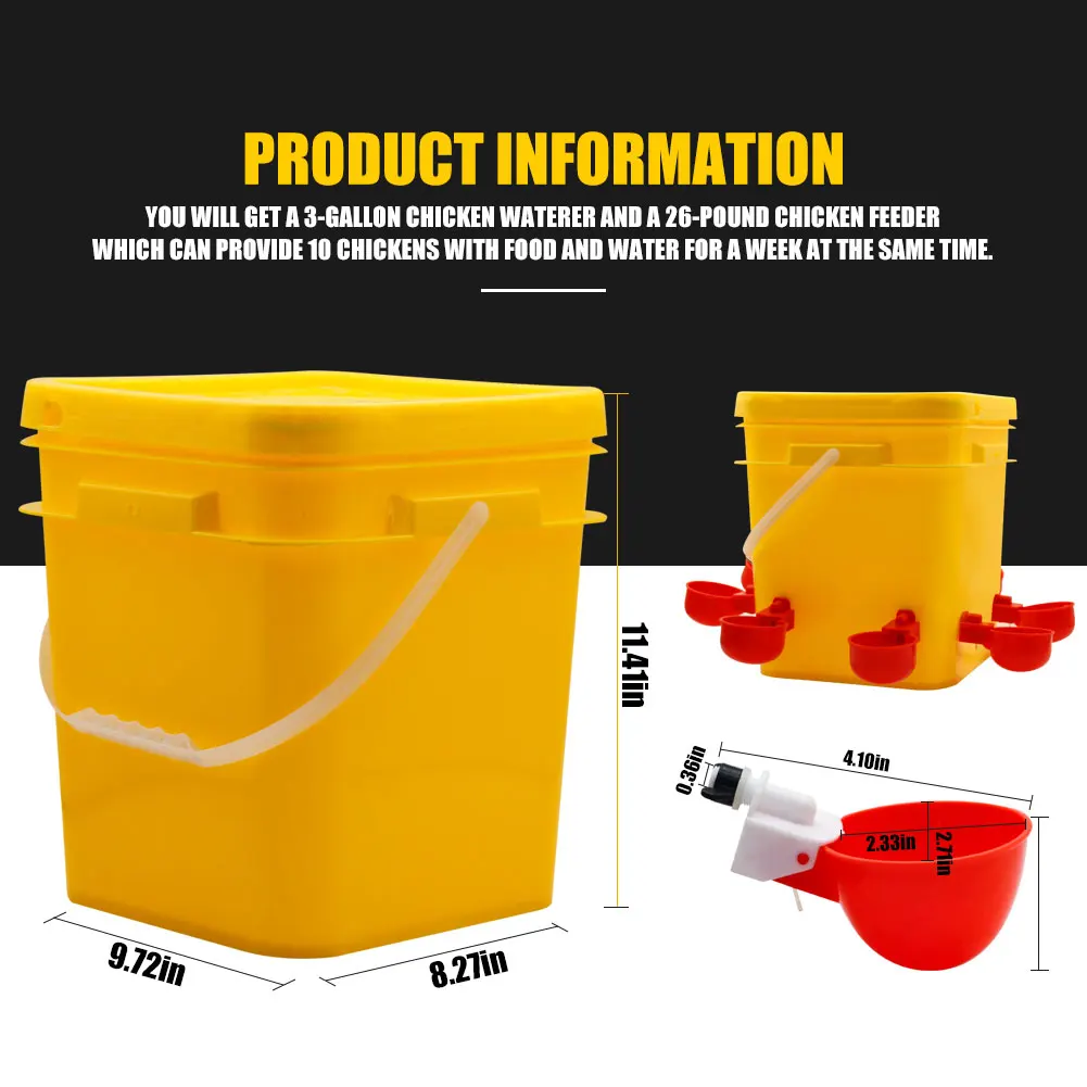 Poultry Automatic Plastic 10L Drinker and Feeder Barrel Chicken Water  Bucket