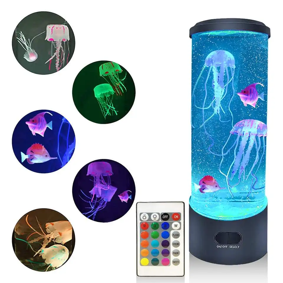 Custom Most Popular Jellyfish 7 Colors Changing Electric Round Jelly Fish Aquarium Lava Lamp Usb Charging Night Light Bedroom