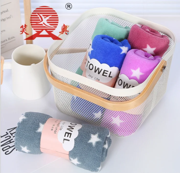 XIAOAO Thickened coral velvet fleece printed star custom logo absorbent towel bath body towel