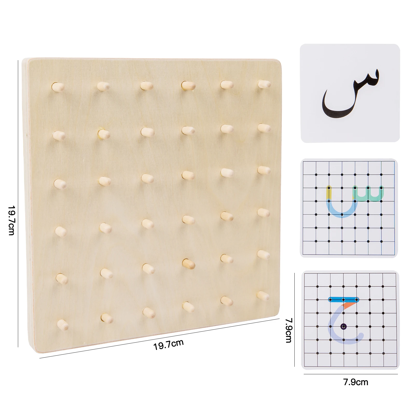 Arabic Letters Early Educational Toy Build a Letter on Wooden Geoboard with Arabic Alphabet and Numerals