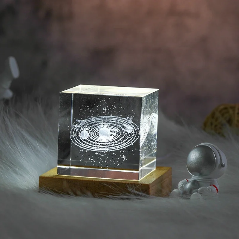 6cm Custom 3D Laser Engraving Crystal Moon Cube Paperweight Gifts Wedding Decor Crystal Glass Rain With Led Base Print on Demand