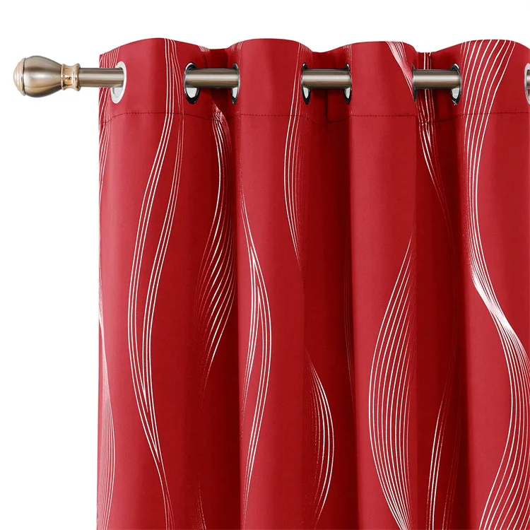 Custom 210Gsm Fabric Thermal Insulated Red Blackout Curtain With Grommet Top