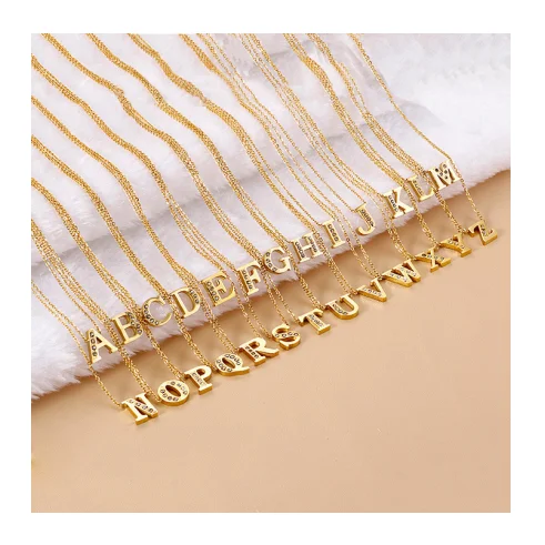 Charm Shiny Cubic Zircon Stainless Steel Initial Word 26 Letter A to Z CZ Alphabet Pendant Chain Necklace For Women Wholesale