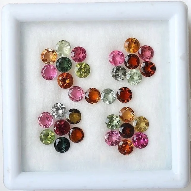 Mix-Color Loose Gemstone Round Cut Natural Tourmaline Gemstone For Jewelry Making