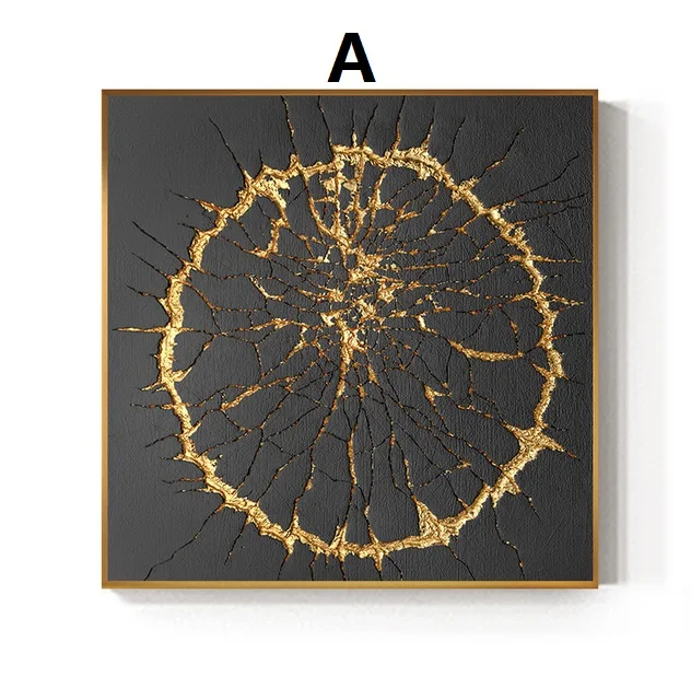 Fashion Square Black And Gold Burst Circle Canvas Painting Wall Art for Living Room Home Decor (No Frame)