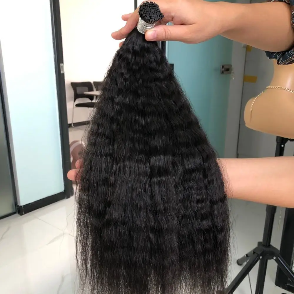 
1g/Strand Micro Link Beads 100% Cuticle Aligned Virgin Yaki Straight Double Drawn i tip hair extensions kinky straight 