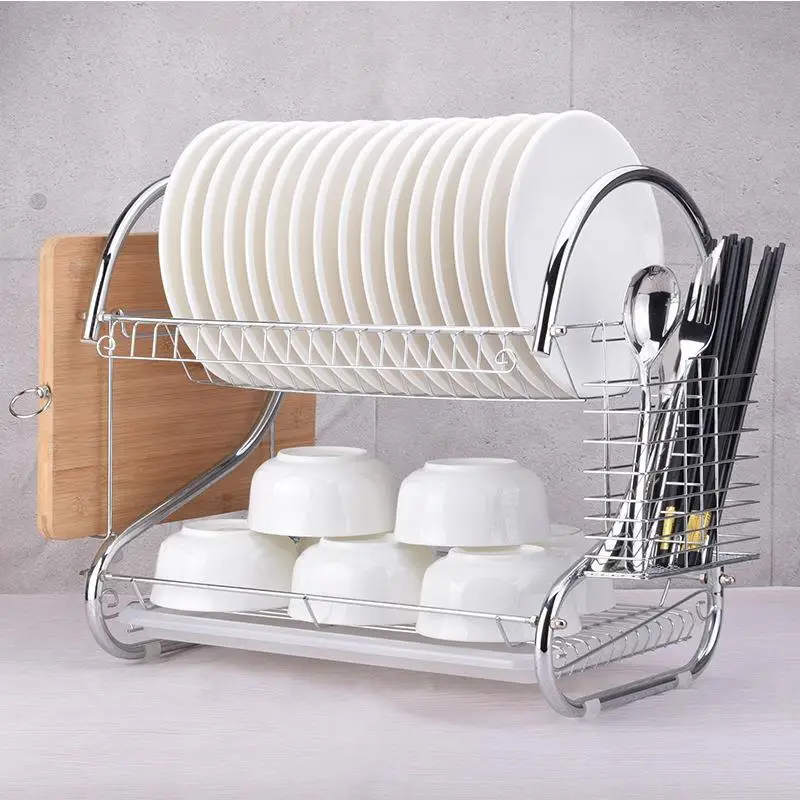 House Hold Items Metal Kitchen Storage Rack Dish Drying Kitchen Storage Racks Basket Organizer 2 Tier Stainless Steel