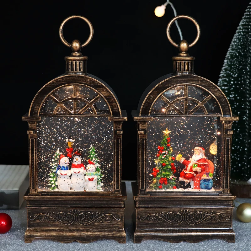 Lighted Christmas Snow Globe Lantern Musical Christmas Lantern Decoration Swirling Glitter for Gifts and Home Decoration