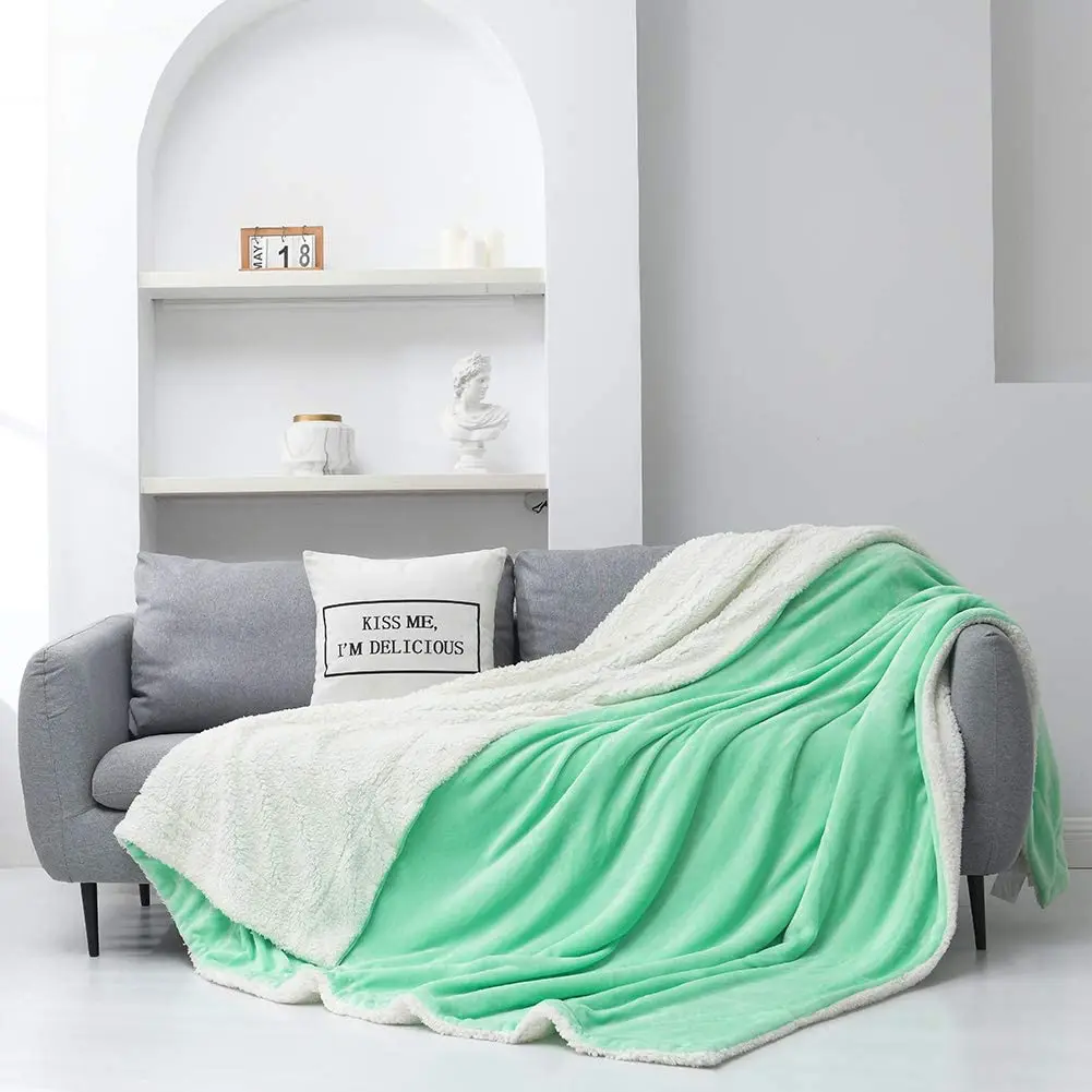 Baby Knitted Microfiber Double-Sided Lamb Down Super Soft Stretchable Plain Sherpa Double Blanket