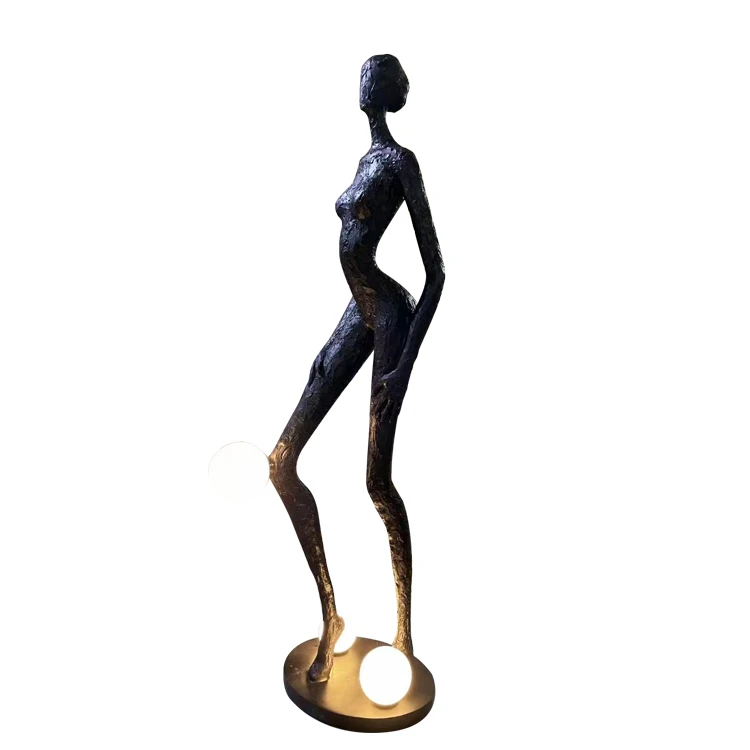 Indoor Resin Black Sculpture People Floor Lamp Creative Art Human Body Sculpture Corner Standing Lamp