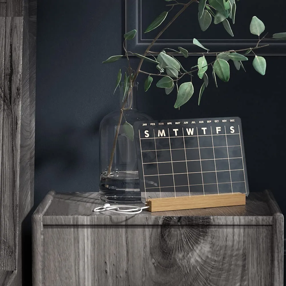 Оптовая продажа, прозрачная светодиодная Массажная доска с подставкой для стола, акриловая Светодиодная настольная доска с ночником и календарем