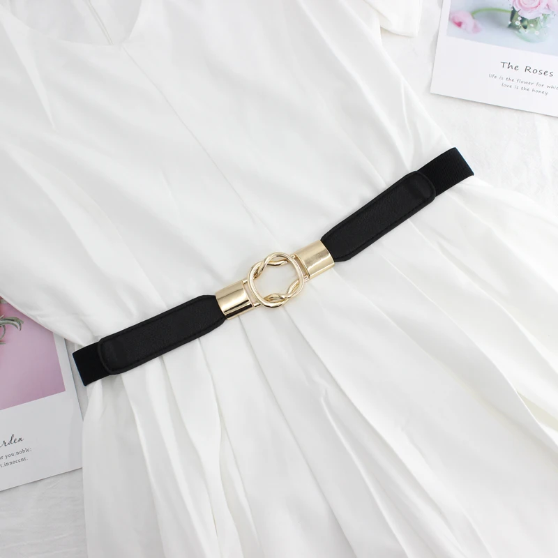 Black Plus Size  Women Skinny Belts for Dresses Retro Elastic Metal Buckle Ladies Waist Belt waistband for girls
