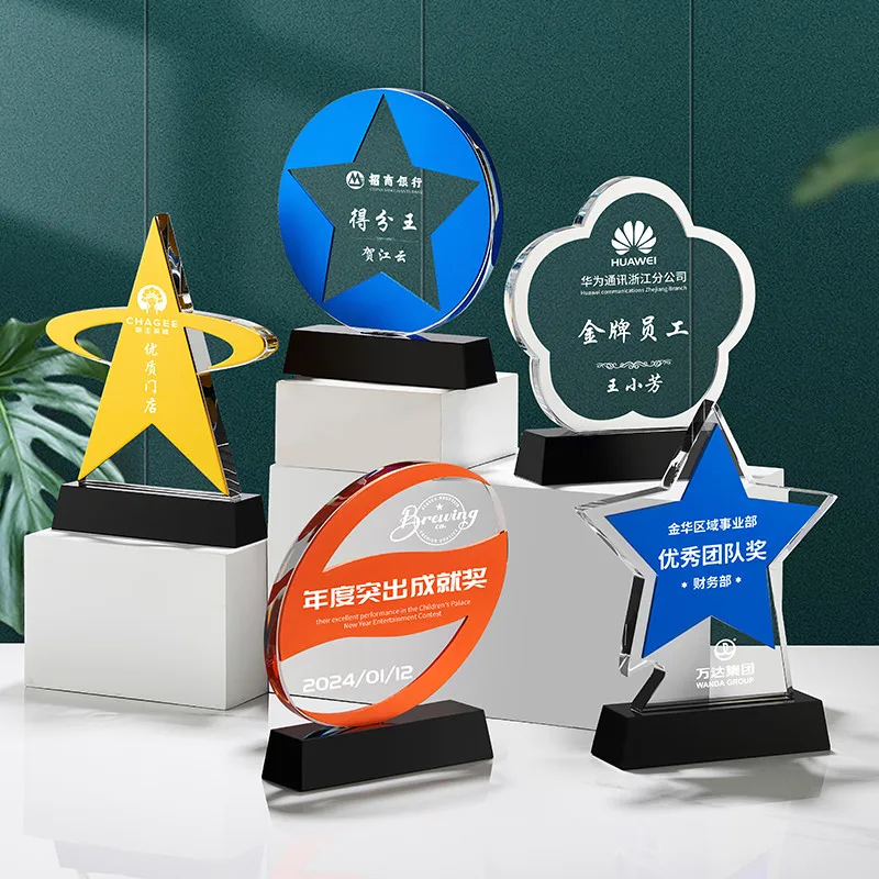 YZ Multiple shapes color printing crystal trophy awards custom k9 crystal trophy awards with black base