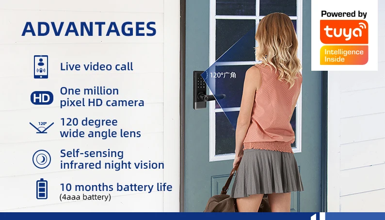 Liliwise Security Outdoor Waterproof Smart Biometric Fingerprint Door Lock Tuya Intelligent Lock With Camera Doorbell