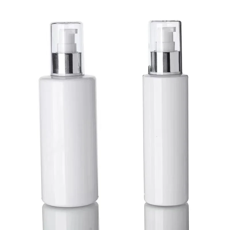 Customized Logo 100ml 120ml150ml 200ml 250ml Stocked  Skincare Silver Ring Transparent Plastic PET Shampoo Bottle Lotion Bottle
