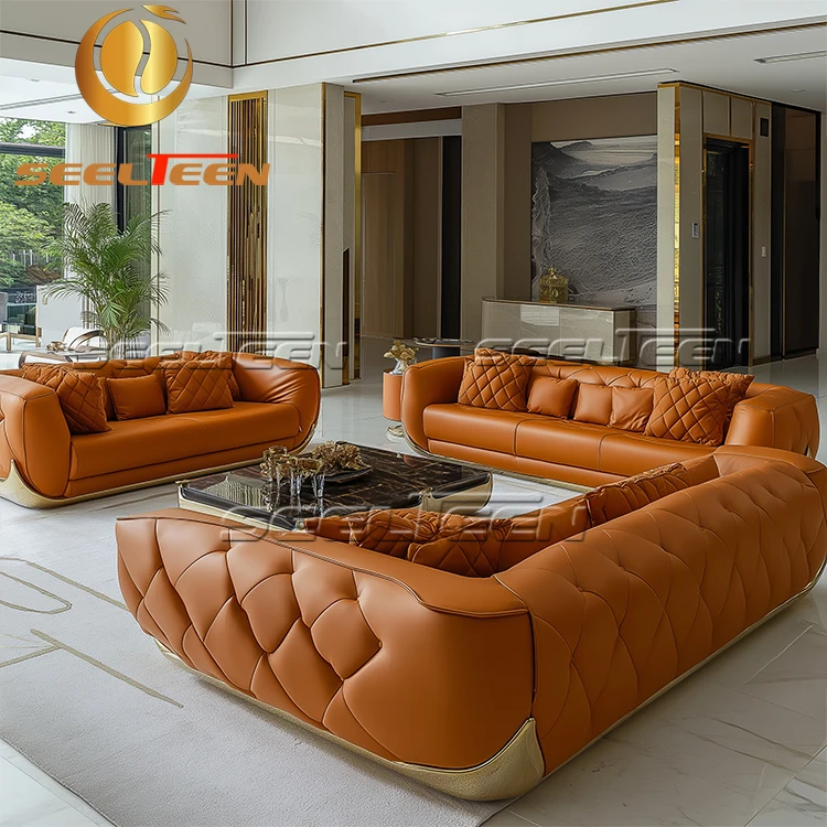 Modern 123 Seater Sectional Luxury Stainless Steel Base White Leather Interior 3 Prices Living Room Sofas Foshan