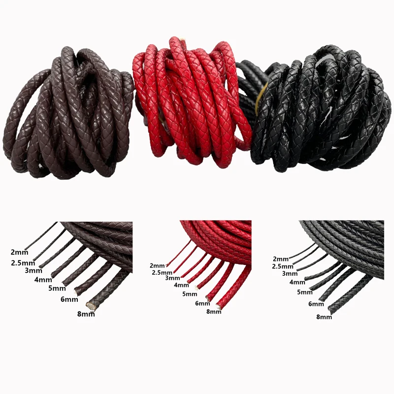 3mm 5mm braided cord leather all colors black braided leather cord 6mm
