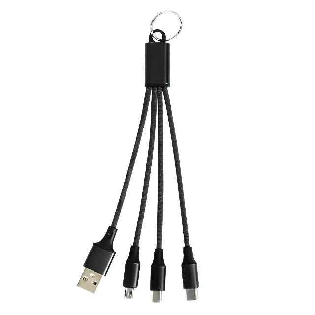 
Nylon braid 3 in 1 Micro USB Type C Cable For ios Mobile Phone Android Cord Portable Multi Keychain Data Line Cord 