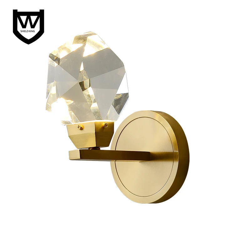 Good Quality Home Decoration Bedroom Bedside Copper Crystal Modern Luxury Indoor LED Wall Light