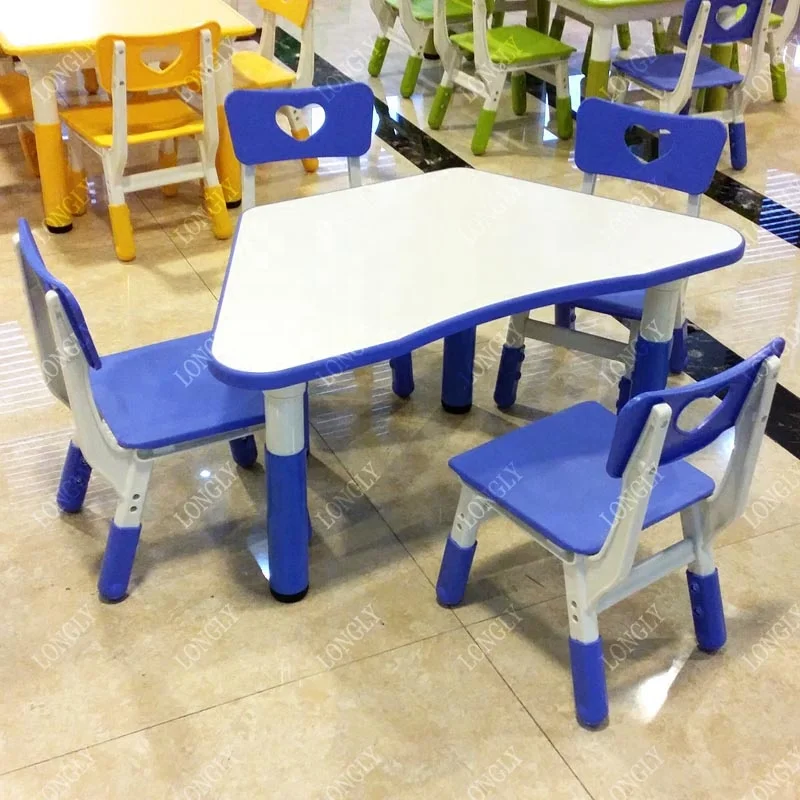 Trapezoid shape multifunction kids table and chair with bookshelves