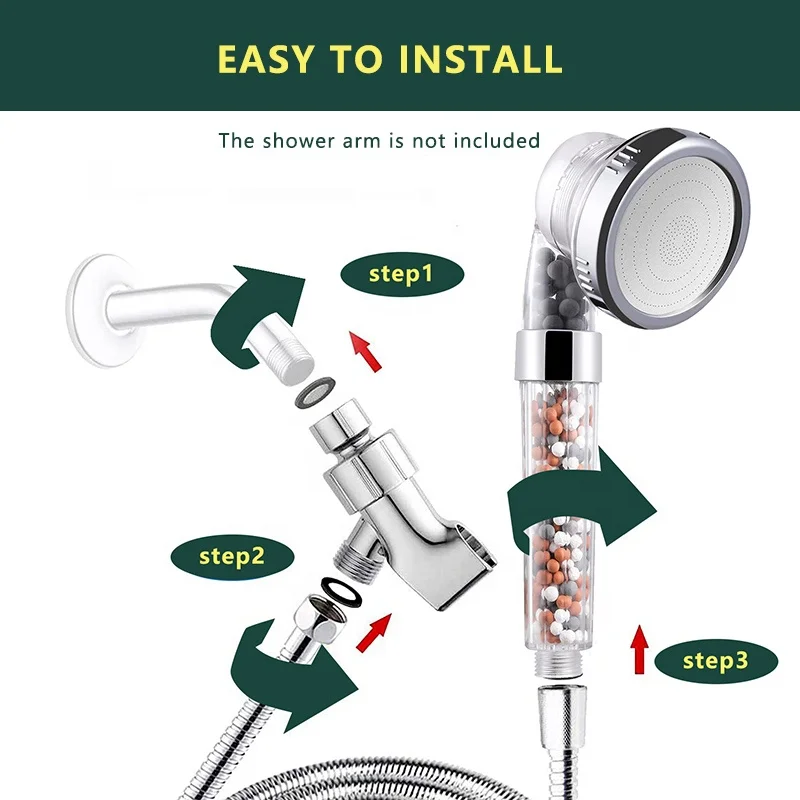 Modern Water Saving  Handheld Filter Filtration 3 Settings Spray High Pressure Shower Head