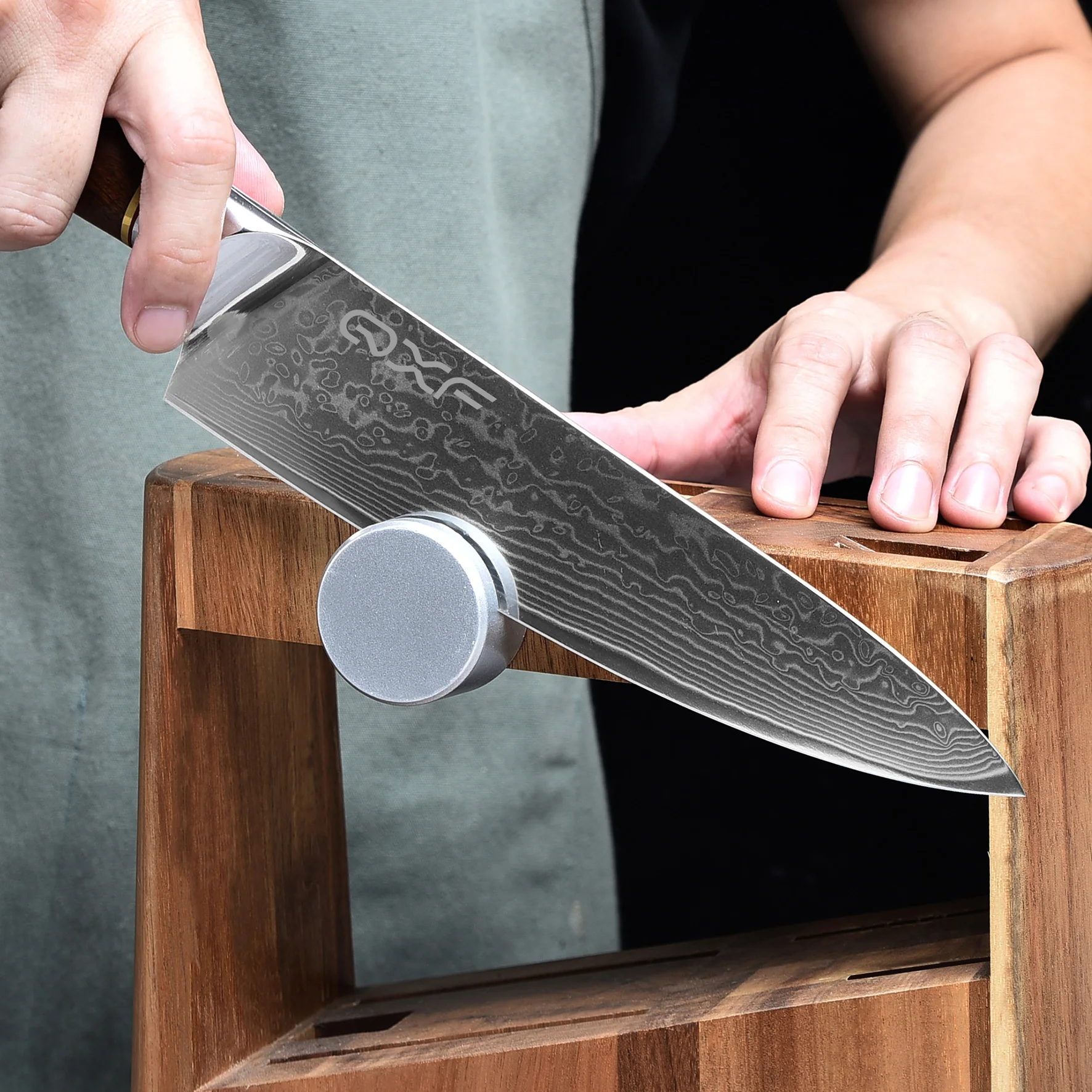 High End 7 PCS 67 Layer Damascus Steel Kitchen Knife Set Rosewood Handle Chef Inner Sharpener With Wooden Stand