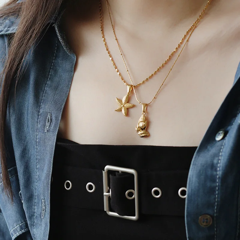 18K Gold Plated Waterproof Jewelry Accessories Stainless Steel Charms Heart Starfish Angle Crab Key Pendants for DIY Necklace